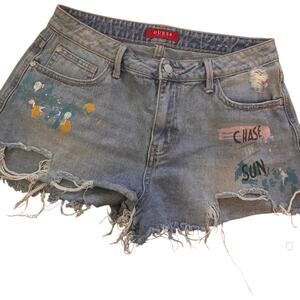 Guess Denim Distressed Cutoff Shorts, Grafitti, Size 29